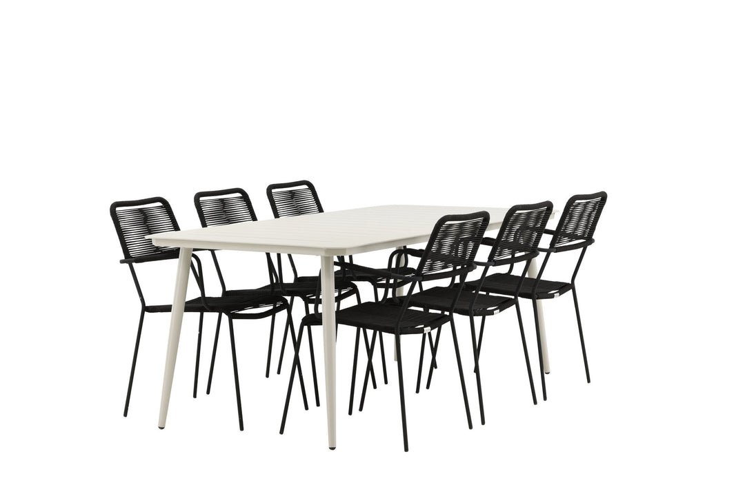 Venture Home Lina Dining Table - Beige - 200*90 _1+ Lindos Armchair - Black Alu / Black Rope _6