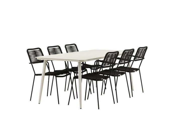 Venture Home Lina Dining Table - Beige - 200*90 _1+ Lindos Armchair - Black Alu / Black Rope _6
