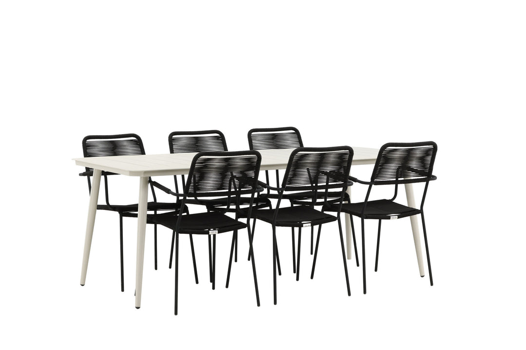 Venture Home Lina Dining Table - Beige - 200*90 _1+ Lindos Armchair - Black Alu / Black Rope _6
