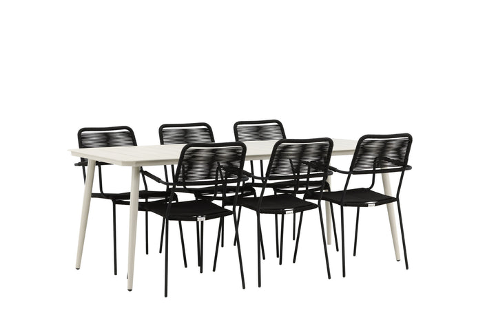 Venture Home Lina Dining Table - Beige - 200*90 _1+ Lindos Armchair - Black Alu / Black Rope _6