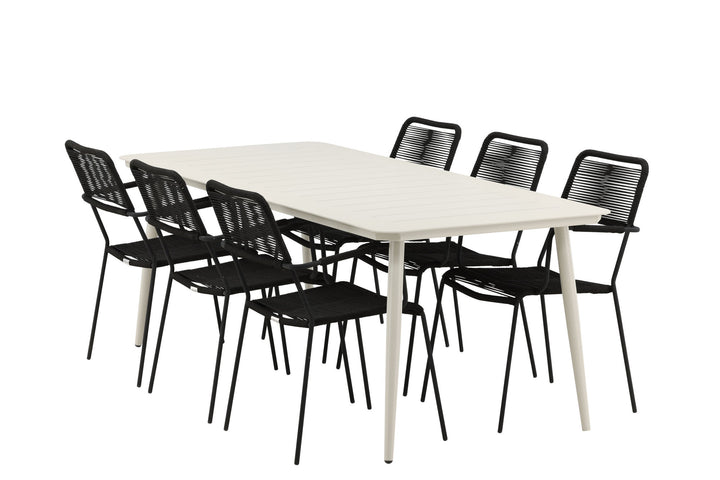 Venture Home Lina Dining Table - Beige - 200*90 _1+ Lindos Armchair - Black Alu / Black Rope _6