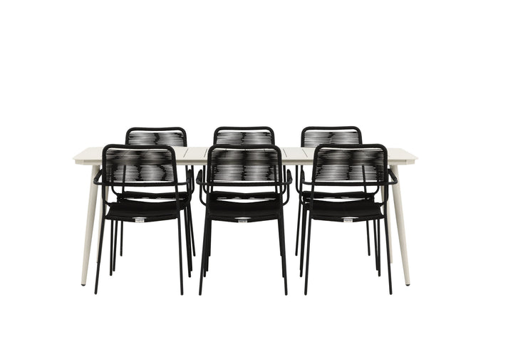 Venture Home Lina Dining Table - Beige - 200*90 _1+ Lindos Armchair - Black Alu / Black Rope _6