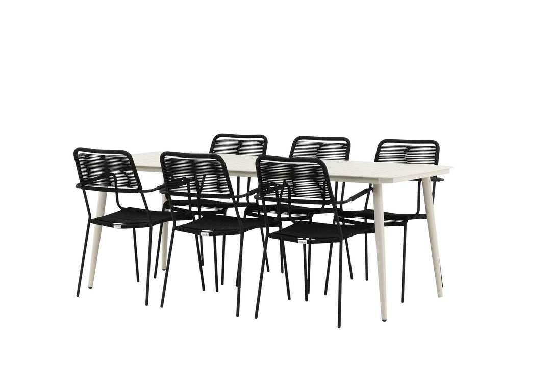 Venture Home Lina Dining Table - Beige - 200*90 _1+ Lindos Armchair - Black Alu / Black Rope _6
