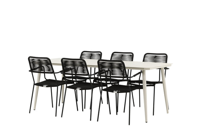Venture Home Lina Dining Table - Beige - 200*90 _1+ Lindos Armchair - Black Alu / Black Rope _6