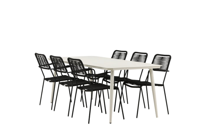 Venture Home Lina Dining Table - Beige - 200*90 _1+ Lindos Armchair - Black Alu / Black Rope _6