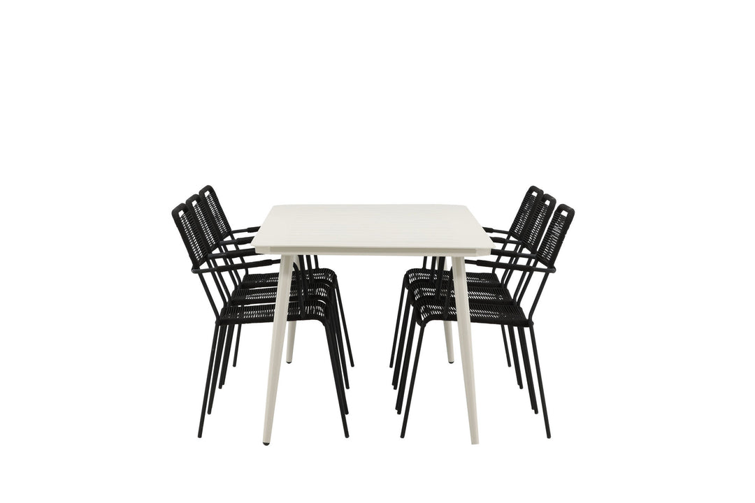 Venture Home Lina Dining Table - Beige - 200*90 _1+ Lindos Armchair - Black Alu / Black Rope _6