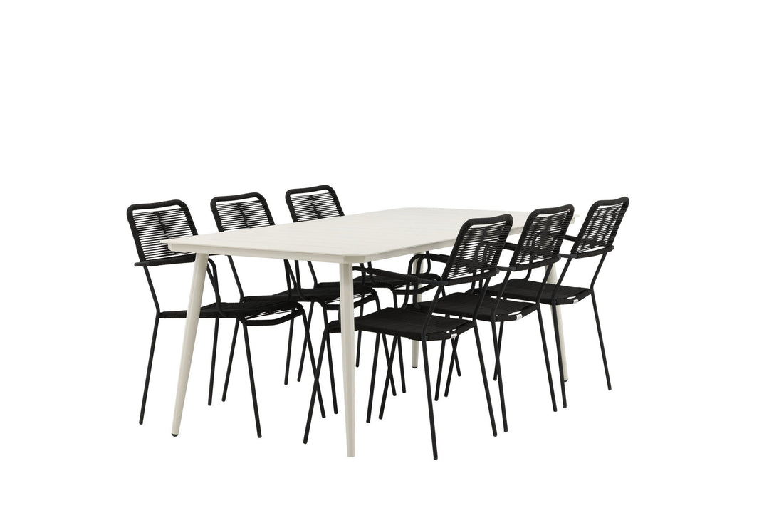 Venture Home Lina Dining Table - Beige - 200*90 _1+ Lindos Armchair - Black Alu / Black Rope _6