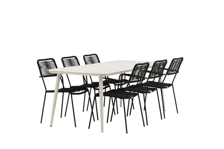 Venture Home Lina Dining Table - Beige - 200*90 _1+ Lindos Armchair - Black Alu / Black Rope _6