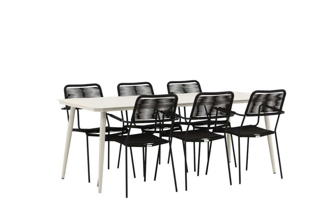 Venture Home Lina Dining Table - Beige - 200*90 _1+ Lindos Armchair - Black Alu / Black Rope _6