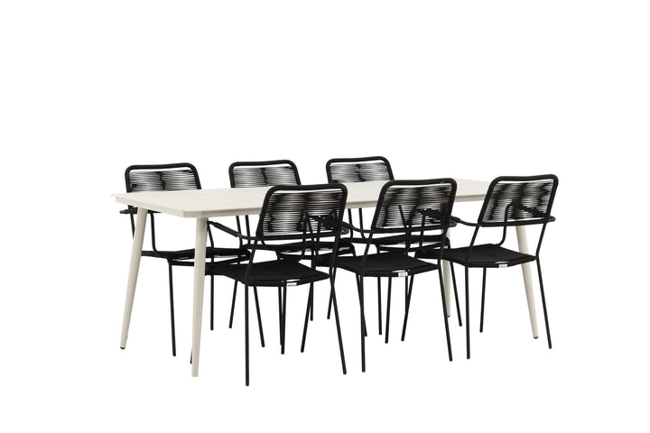 Venture Home Lina Dining Table - Beige - 200*90 _1+ Lindos Armchair - Black Alu / Black Rope _6