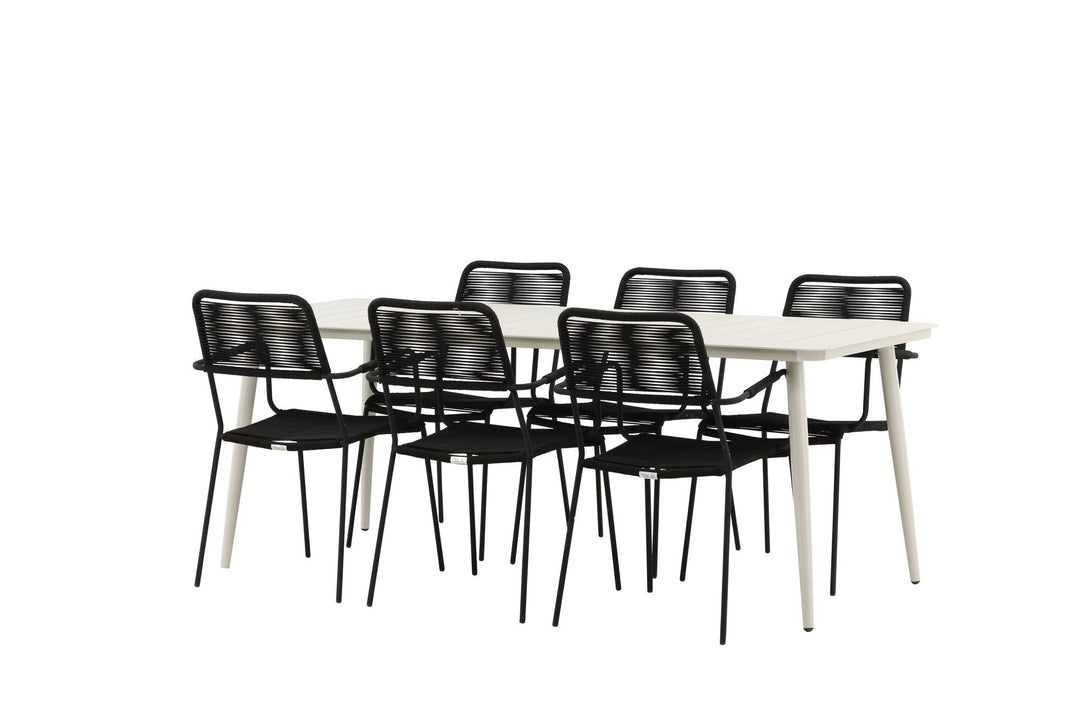 Venture Home Lina Dining Table - Beige - 200*90 _1+ Lindos Armchair - Black Alu / Black Rope _6