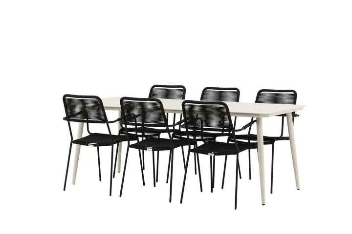 Venture Home Lina Dining Table - Beige - 200*90 _1+ Lindos Armchair - Black Alu / Black Rope _6