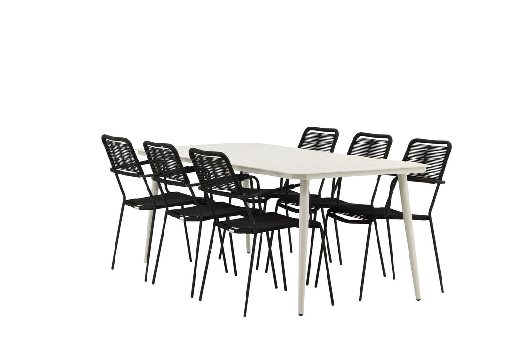 Venture Home Lina Dining Table - Beige - 200*90 _1+ Lindos Armchair - Black Alu / Black Rope _6
