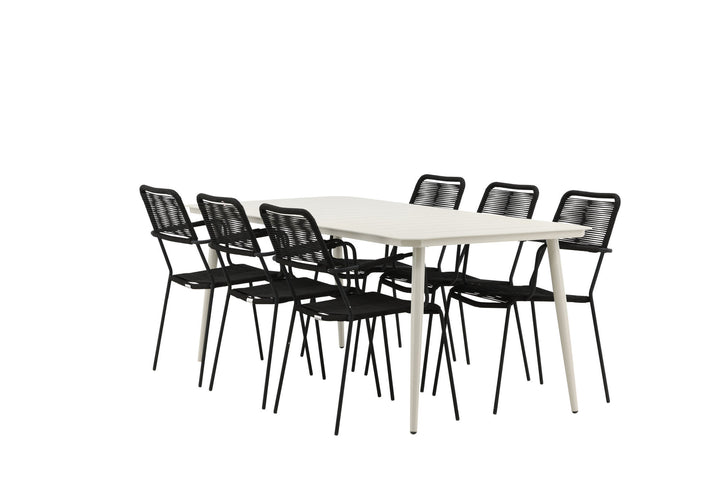 Venture Home Lina Dining Table - Beige - 200*90 _1+ Lindos Armchair - Black Alu / Black Rope _6