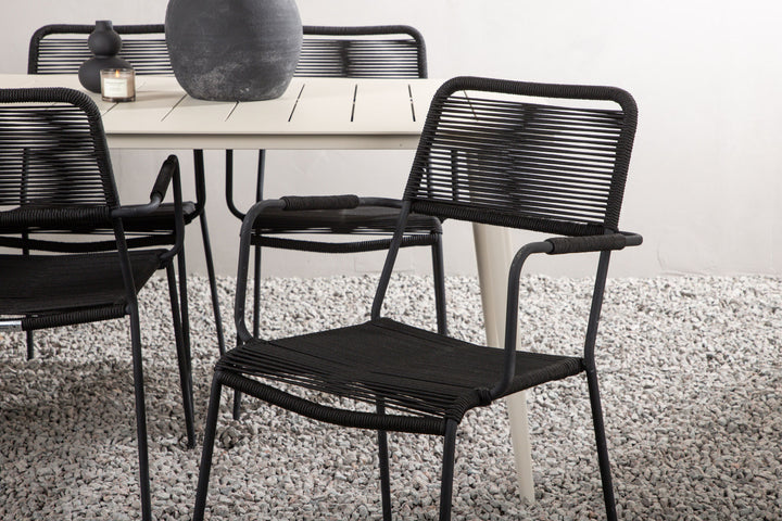 Venture Home Lina Dining Table - Beige - 200*90 _1+ Lindos Armchair - Black Alu / Black Rope _6