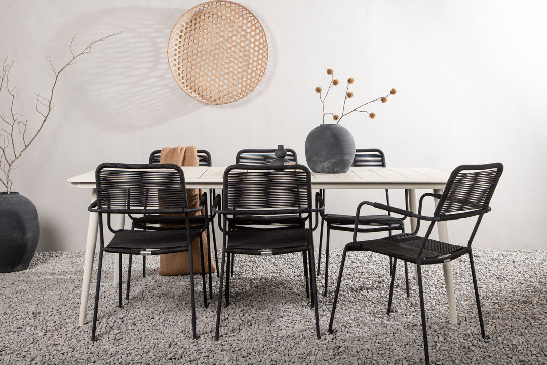 Venture Home Lina Dining Table - Beige - 200*90 _1+ Lindos Armchair - Black Alu / Black Rope _6