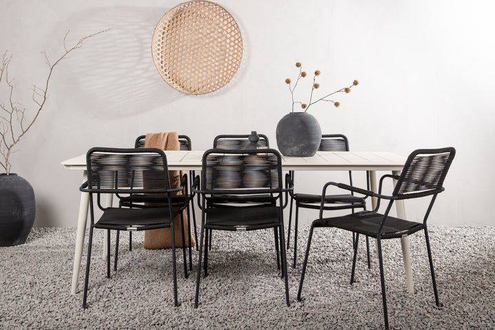 Venture Home Lina Dining Table - Beige - 200*90 _1+ Lindos Armchair - Black Alu / Black Rope _6