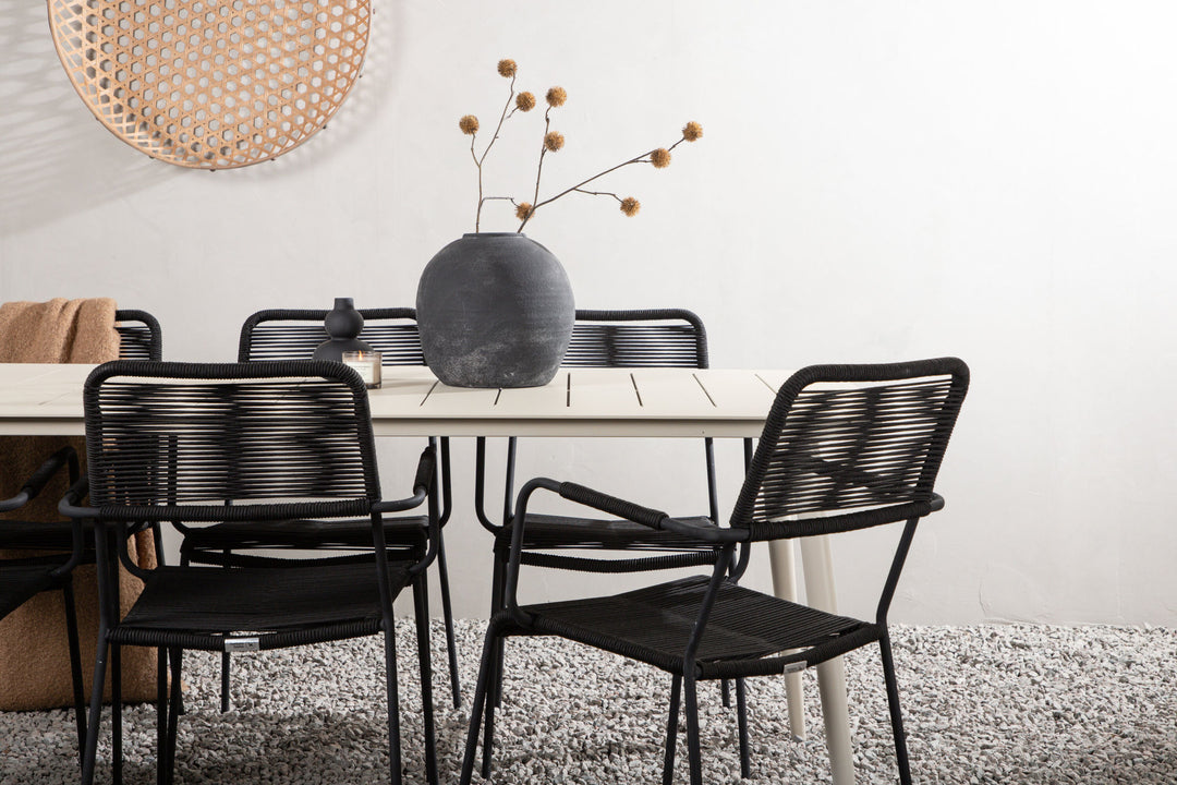 Venture Home Lina Dining Table - Beige - 200*90 _1+ Lindos Armchair - Black Alu / Black Rope _6