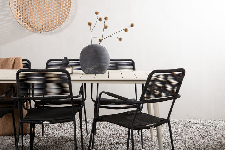 Venture Home Lina Dining Table - Beige - 200*90 _1+ Lindos Armchair - Black Alu / Black Rope _6