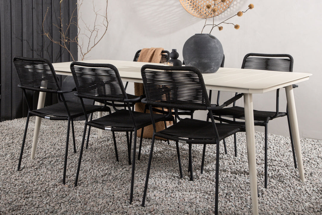 Venture Home Lina Dining Table - Beige - 200*90 _1+ Lindos Armchair - Black Alu / Black Rope _6