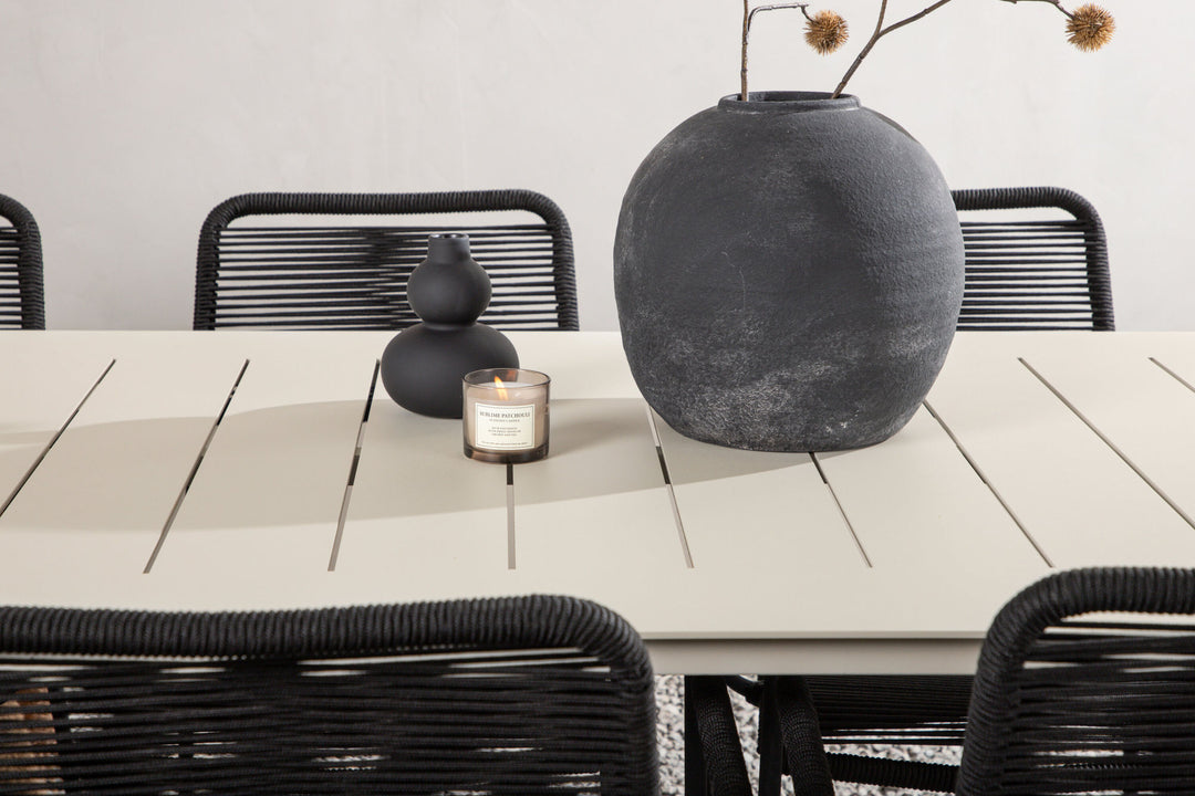 Venture Home Lina Dining Table - Beige - 200*90 _1+ Lindos Armchair - Black Alu / Black Rope _6