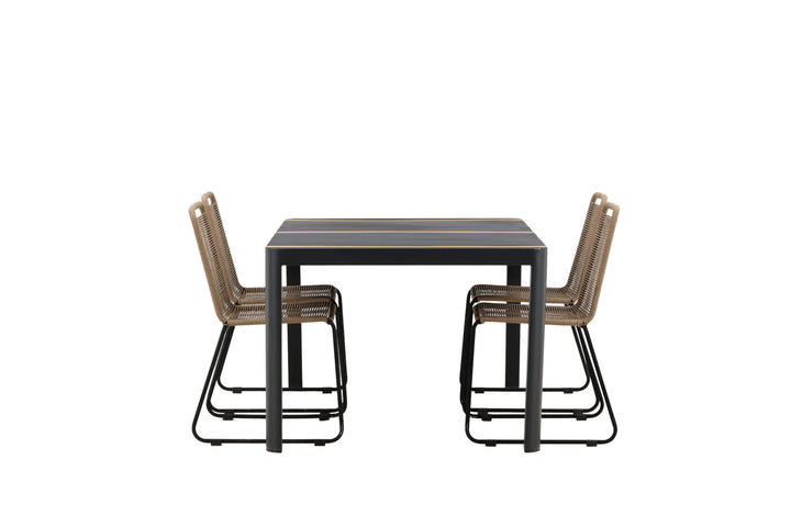 Venture Home Togo - Dining Table- Black / Teak - Allu / Teak - 150*100 _1+ Lindos Stacking Chair - Black Alu / Latte Rope _4
