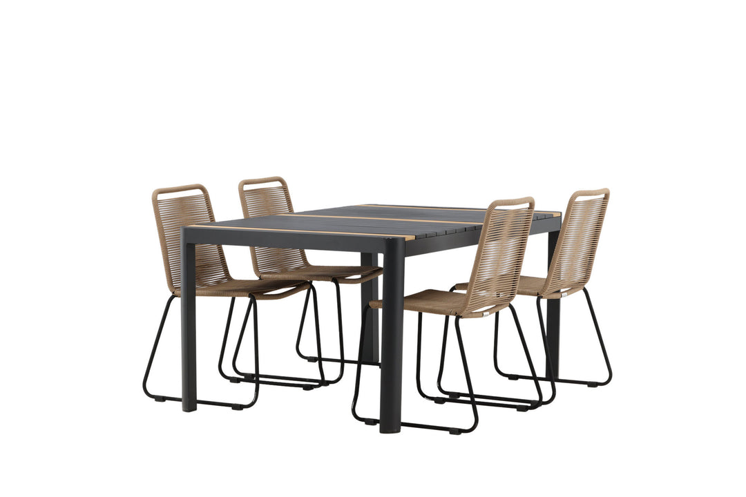 Venture Home Togo - Dining Table- Black / Teak - Allu / Teak - 150*100 _1+ Lindos Stacking Chair - Black Alu / Latte Rope _4