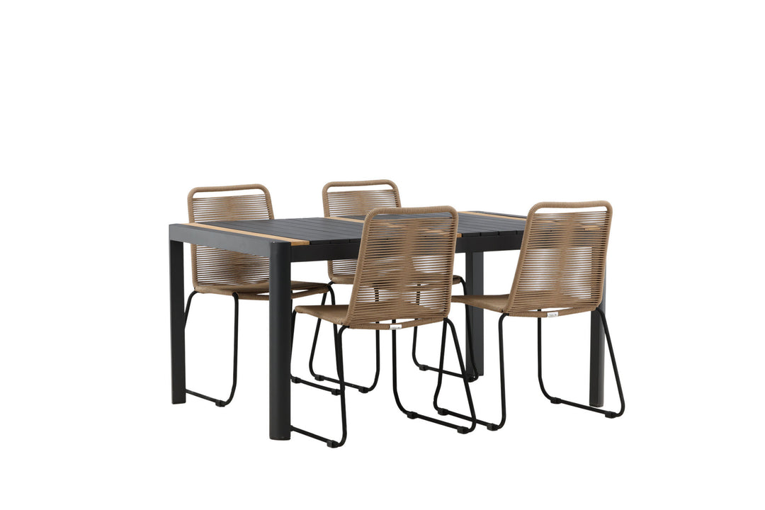 Venture Home Togo - Dining Table- Black / Teak - Allu / Teak - 150*100 _1+ Lindos Stacking Chair - Black Alu / Latte Rope _4