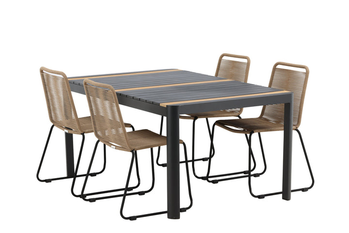 Venture Home Togo - Dining Table- Black / Teak - Allu / Teak - 150*100 _1+ Lindos Stacking Chair - Black Alu / Latte Rope _4