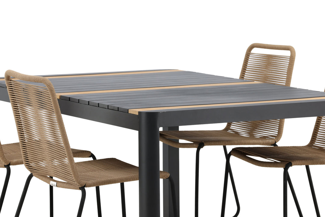 Venture Home Togo - Dining Table- Black / Teak - Allu / Teak - 150*100 _1+ Lindos Stacking Chair - Black Alu / Latte Rope _4