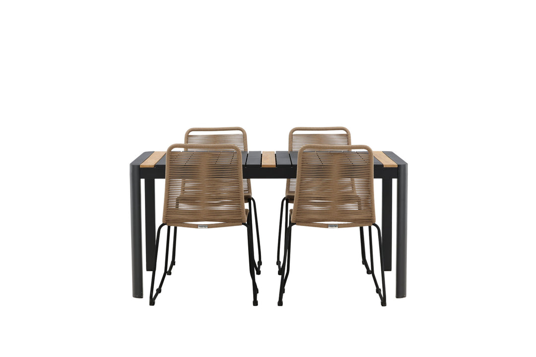 Venture Home Togo - Dining Table- Black / Teak - Allu / Teak - 150*100 _1+ Lindos Stacking Chair - Black Alu / Latte Rope _4