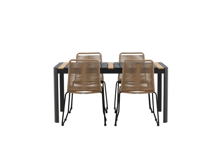 Venture Home Togo - Dining Table- Black / Teak - Allu / Teak - 150*100 _1+ Lindos Stacking Chair - Black Alu / Latte Rope _4