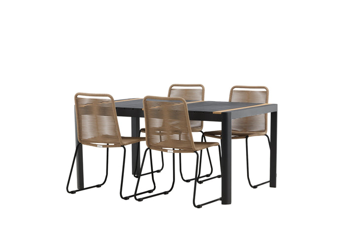 Venture Home Togo - Dining Table- Black / Teak - Allu / Teak - 150*100 _1+ Lindos Stacking Chair - Black Alu / Latte Rope _4