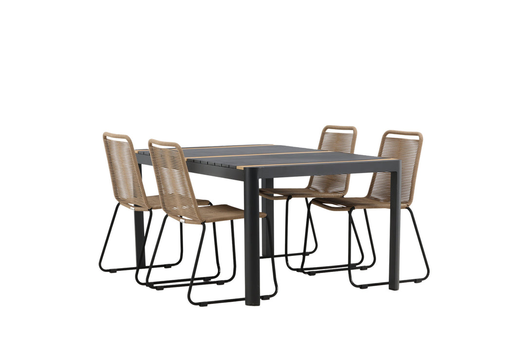 Venture Home Togo - Dining Table- Black / Teak - Allu / Teak - 150*100 _1+ Lindos Stacking Chair - Black Alu / Latte Rope _4