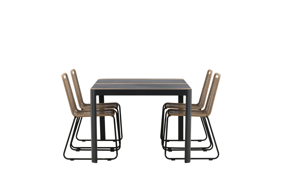 Venture Home Togo - Dining Table- Black / Teak - Allu / Teak - 150*100 _1+ Lindos Stacking Chair - Black Alu / Latte Rope _4