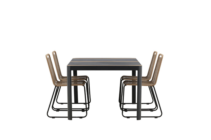Venture Home Togo - Dining Table- Black / Teak - Allu / Teak - 150*100 _1+ Lindos Stacking Chair - Black Alu / Latte Rope _4