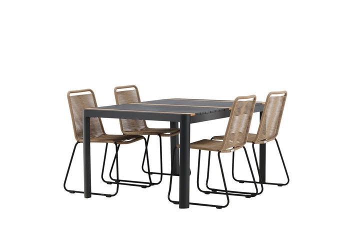 Venture Home Togo - Dining Table- Black / Teak - Allu / Teak - 150*100 _1+ Lindos Stacking Chair - Black Alu / Latte Rope _4