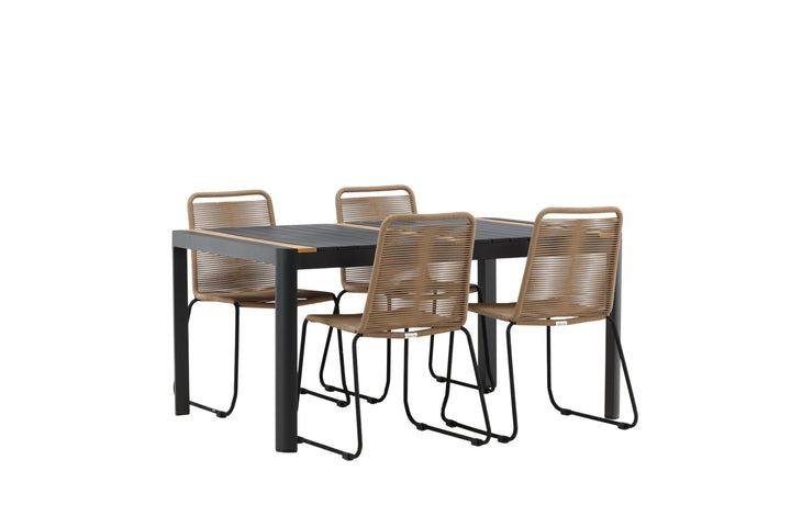 Venture Home Togo - Dining Table- Black / Teak - Allu / Teak - 150*100 _1+ Lindos Stacking Chair - Black Alu / Latte Rope _4
