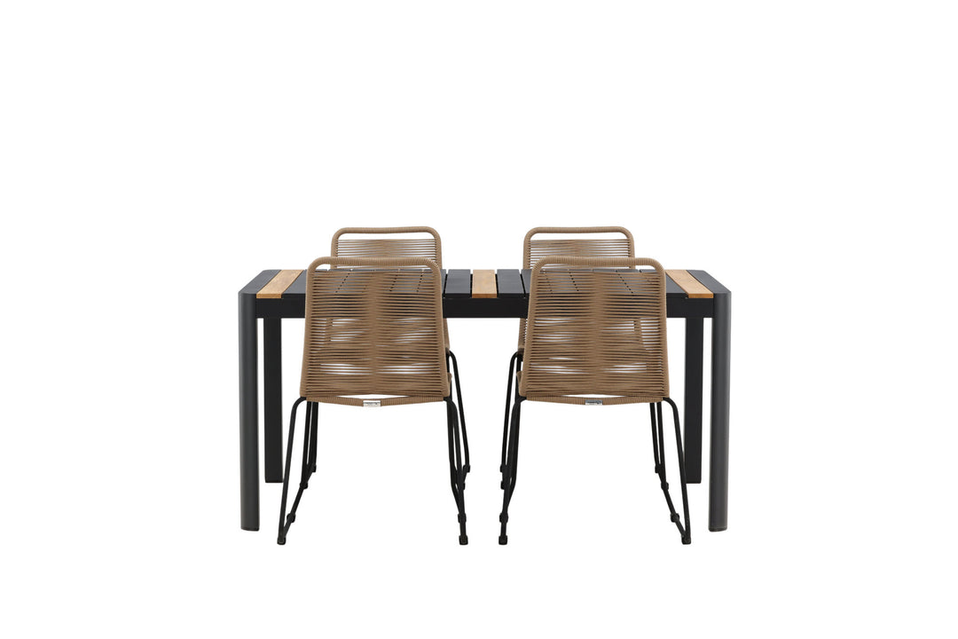 Venture Home Togo - Dining Table- Black / Teak - Allu / Teak - 150*100 _1+ Lindos Stacking Chair - Black Alu / Latte Rope _4