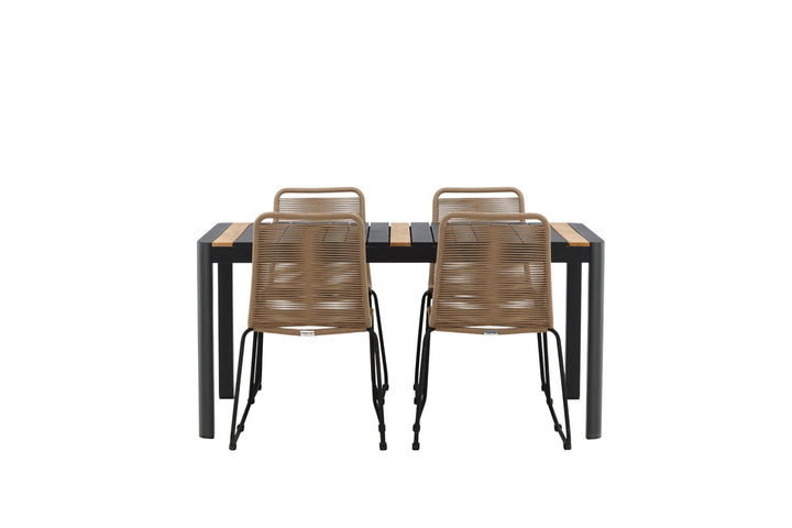Venture Home Togo - Dining Table- Black / Teak - Allu / Teak - 150*100 _1+ Lindos Stacking Chair - Black Alu / Latte Rope _4