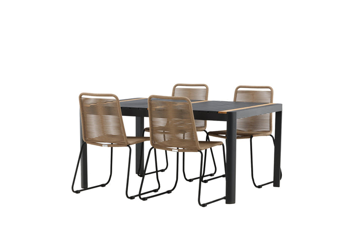 Venture Home Togo - Dining Table- Black / Teak - Allu / Teak - 150*100 _1+ Lindos Stacking Chair - Black Alu / Latte Rope _4