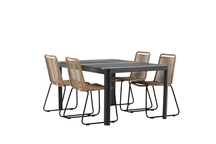 Venture Home Togo - Dining Table- Black / Teak - Allu / Teak - 150*100 _1+ Lindos Stacking Chair - Black Alu / Latte Rope _4