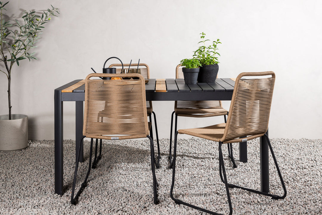 Venture Home Togo - Dining Table- Black / Teak - Allu / Teak - 150*100 _1+ Lindos Stacking Chair - Black Alu / Latte Rope _4