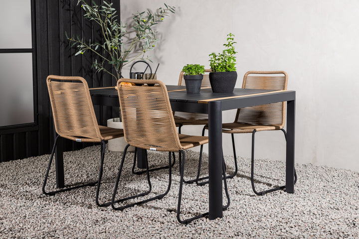 Venture Home Togo - Dining Table- Black / Teak - Allu / Teak - 150*100 _1+ Lindos Stacking Chair - Black Alu / Latte Rope _4