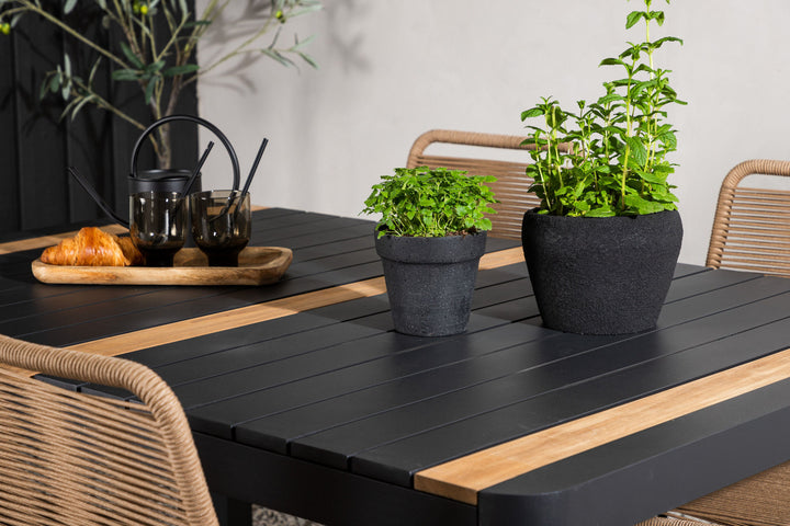 Venture Home Togo - Dining Table- Black / Teak - Allu / Teak - 150*100 _1+ Lindos Stacking Chair - Black Alu / Latte Rope _4