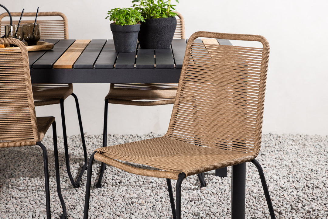 Venture Home Togo - Dining Table- Black / Teak - Allu / Teak - 150*100 _1+ Lindos Stacking Chair - Black Alu / Latte Rope _4