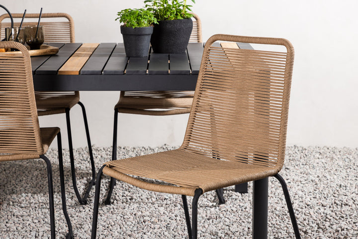 Venture Home Togo - Dining Table- Black / Teak - Allu / Teak - 150*100 _1+ Lindos Stacking Chair - Black Alu / Latte Rope _4