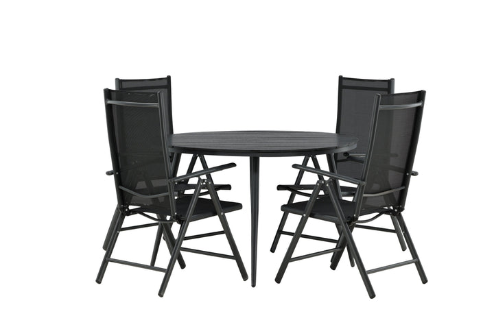 Venture Home Break - Dining Table Round- Black / Black - Alu / Aintwood - 120ø _1+ Break 5:pos Chair - Black/Black _4