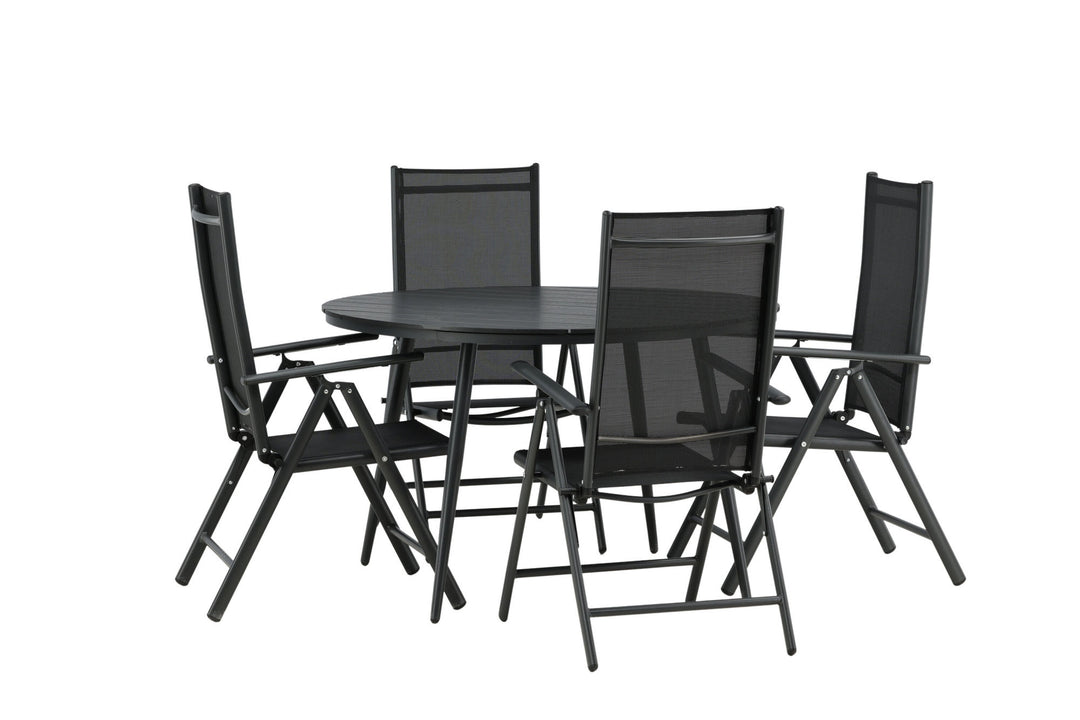 Venture Home Break - Dining Table Round- Black / Black - Alu / Aintwood - 120ø _1+ Break 5:pos Chair - Black/Black _4