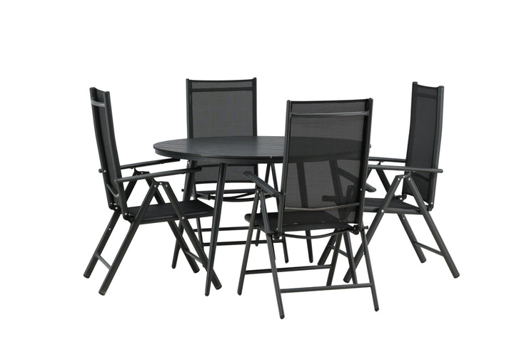 Venture Home Break - Dining Table Round- Black / Black - Alu / Aintwood - 120ø _1+ Break 5:pos Chair - Black/Black _4